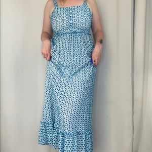 White and Blue Summer Ruffle Dress